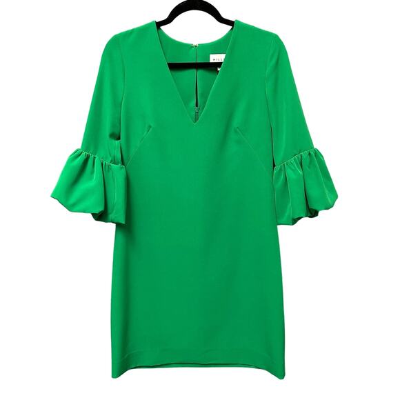 NWT $395 Milly Emerald Green Ruffle Sleeve V Neck Mandy Dress Womens 4 - Picture 1 of 9